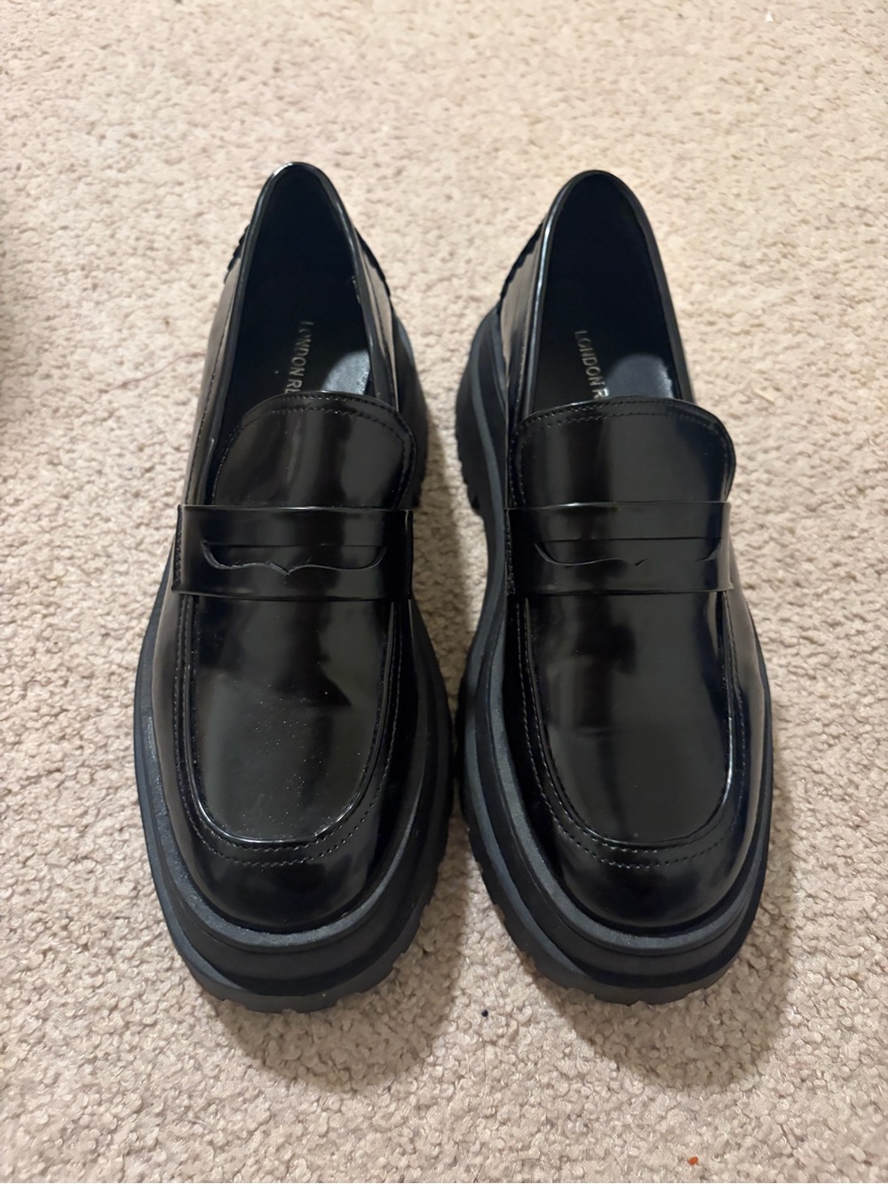 Black Leather Platform Penny Loafers for Women - Classic Slip-On; London Rebel